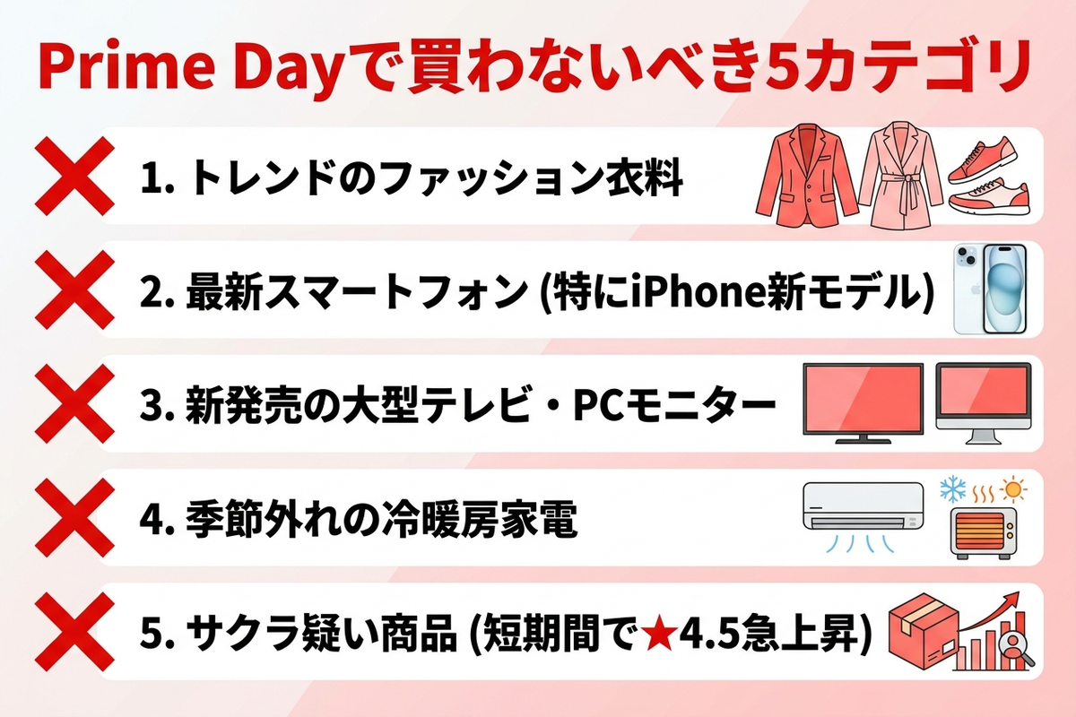 Prime Dayに買わないべき5カテゴリ｜トレンド服・最新スマホ・テレビ・冷房家電・新発売品