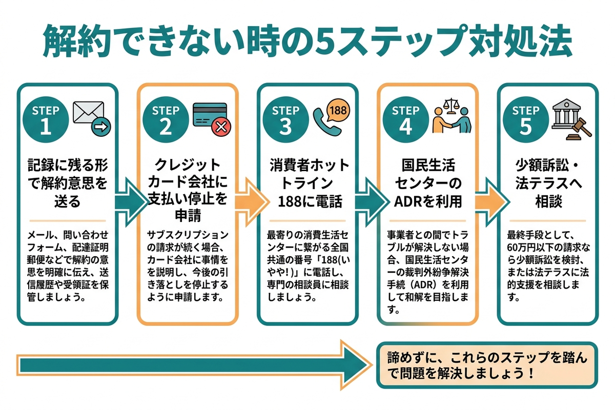 解約できない時の5ステップ対処法
