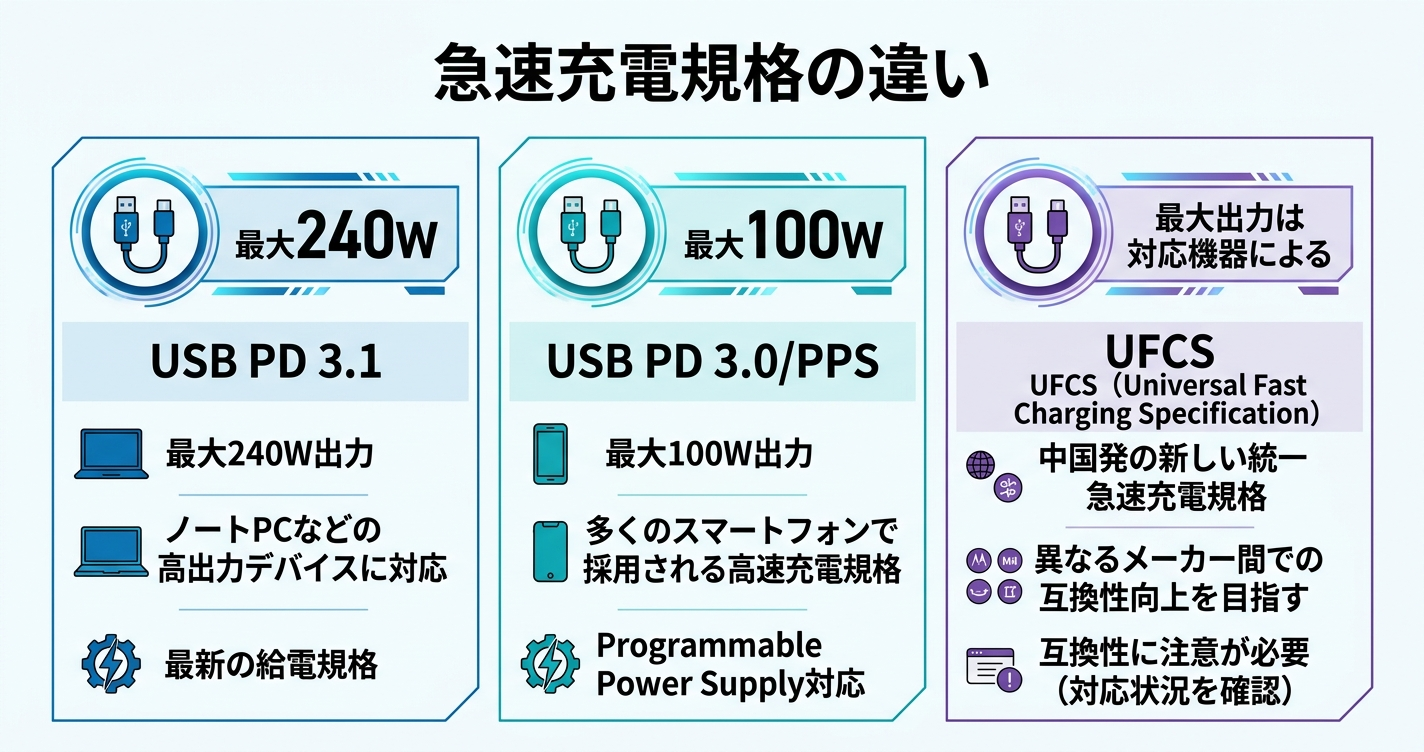 急速充電規格の違い