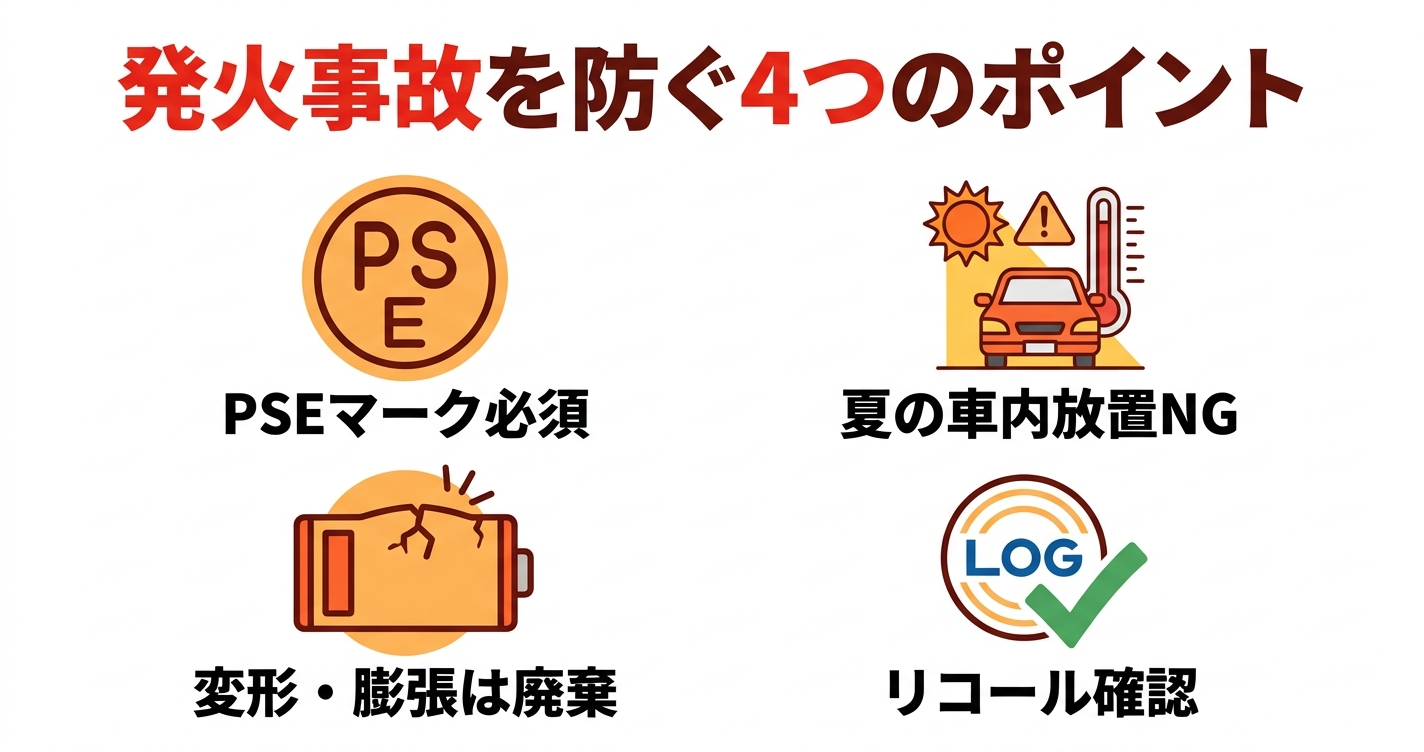 発火事故を防ぐ4つのポイント