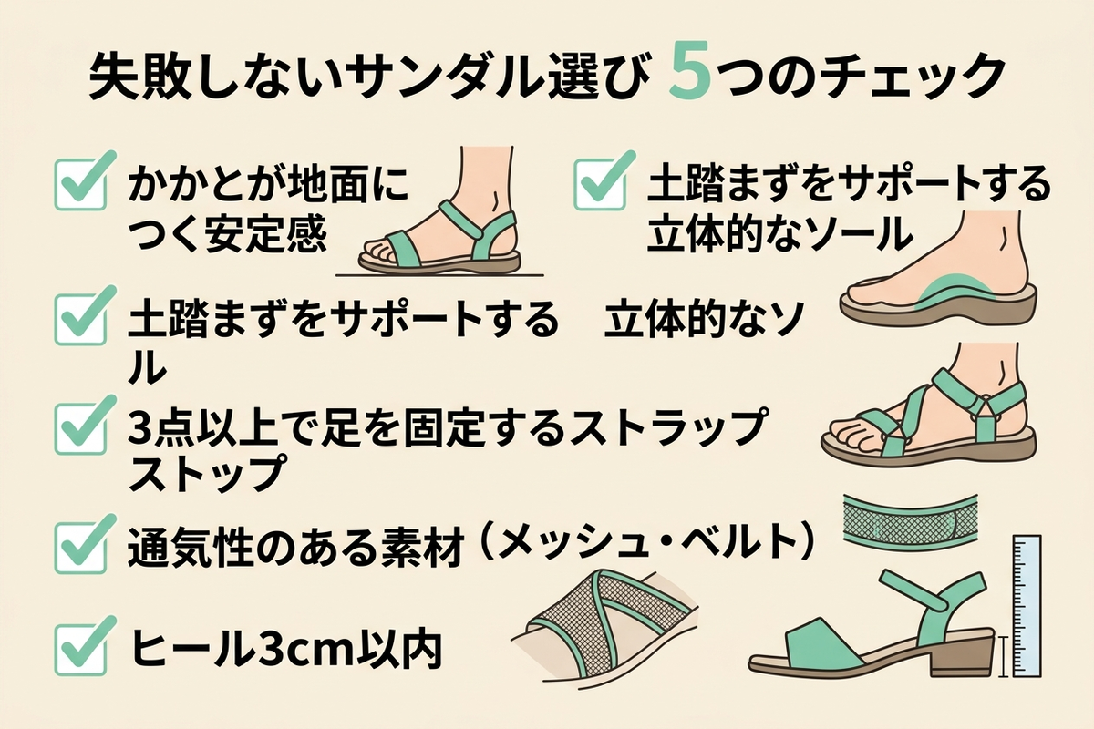 失敗しないサンダル選び 5つのチェック
