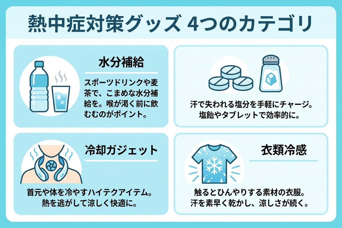 熱中症対策グッズ4カテゴリの図解