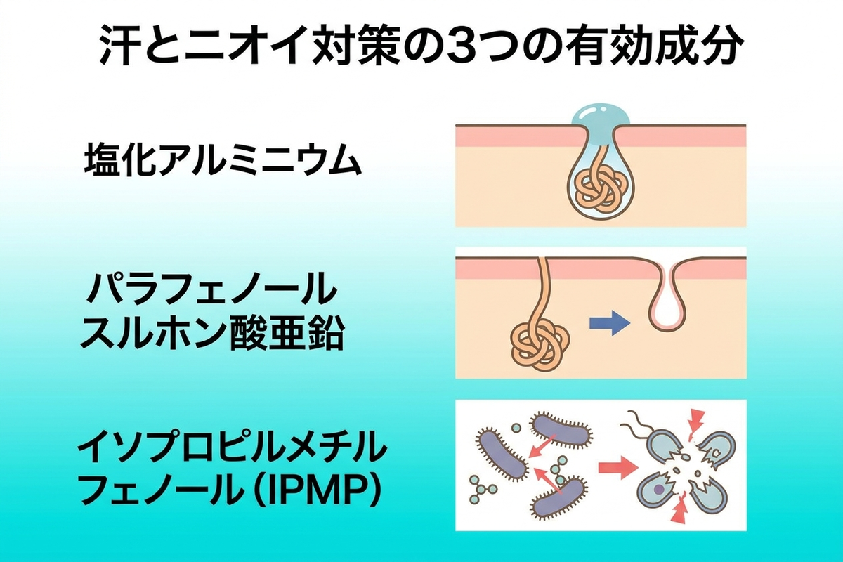 制汗剤の主要成分3つの図解