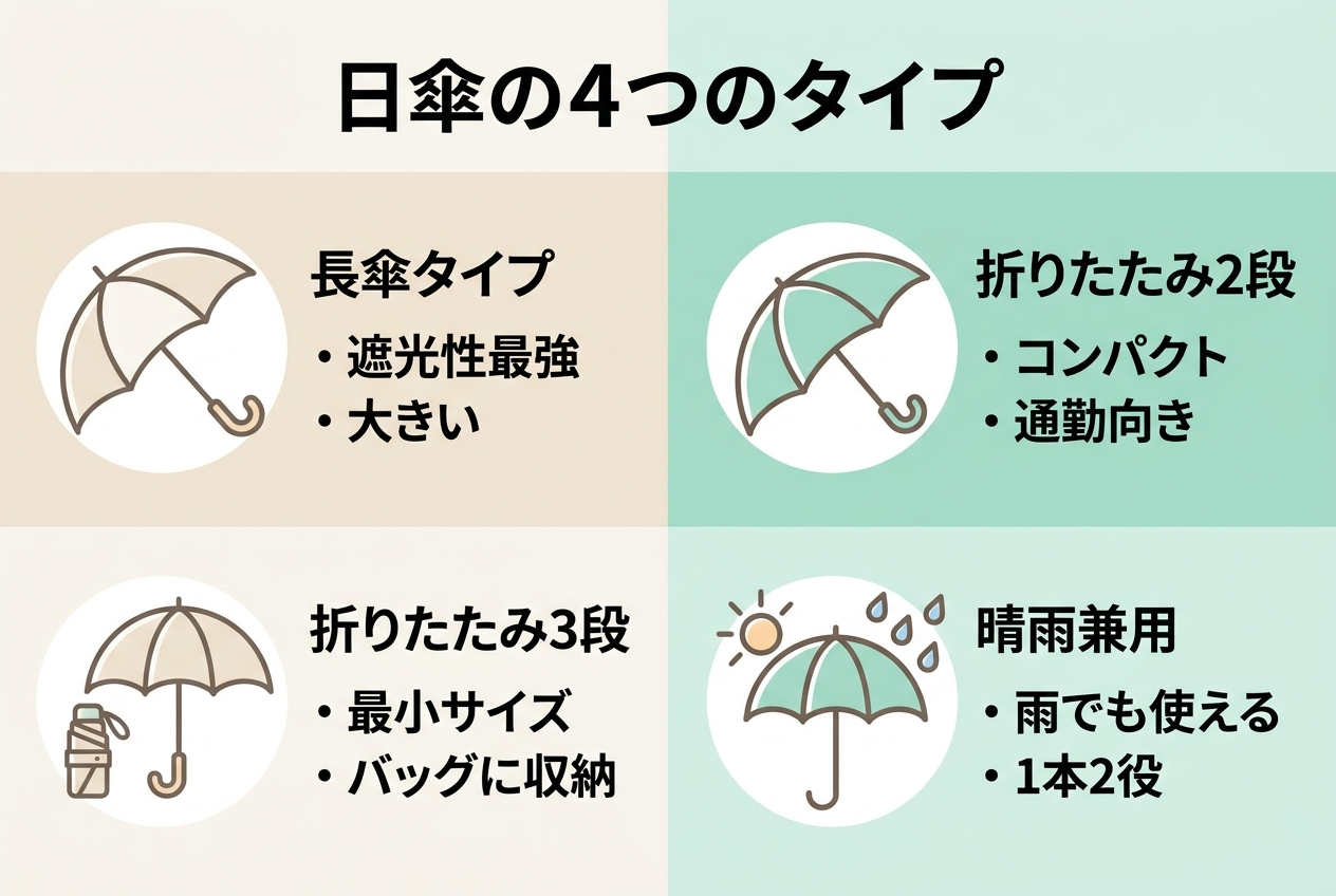 日傘の4つのタイプ別比較インフォグラフィック