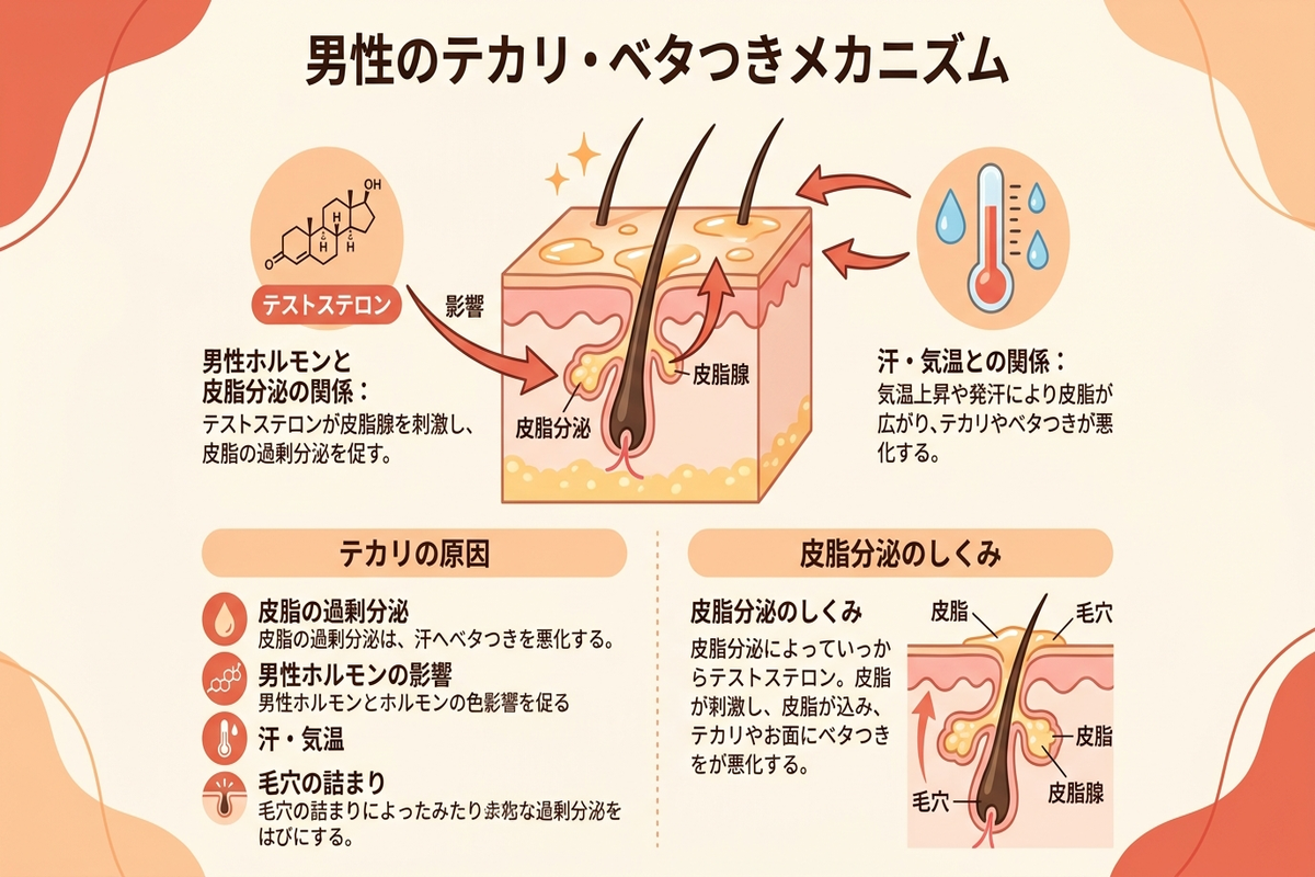 男性のテカリ・ベタつきメカニズムの図解