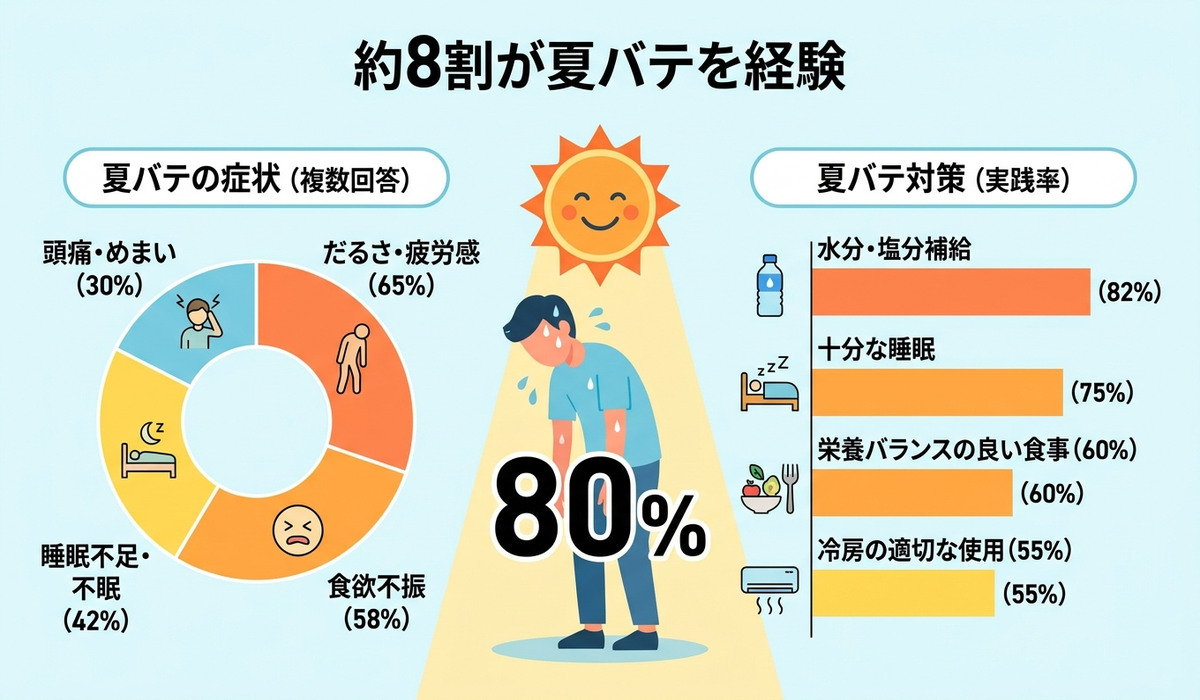 約8割が夏バテを経験していることを示すグラフ