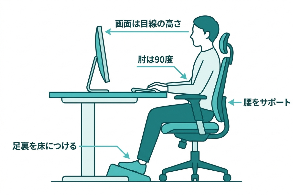 在宅ワークの理想的なデスク環境セットアップ図解