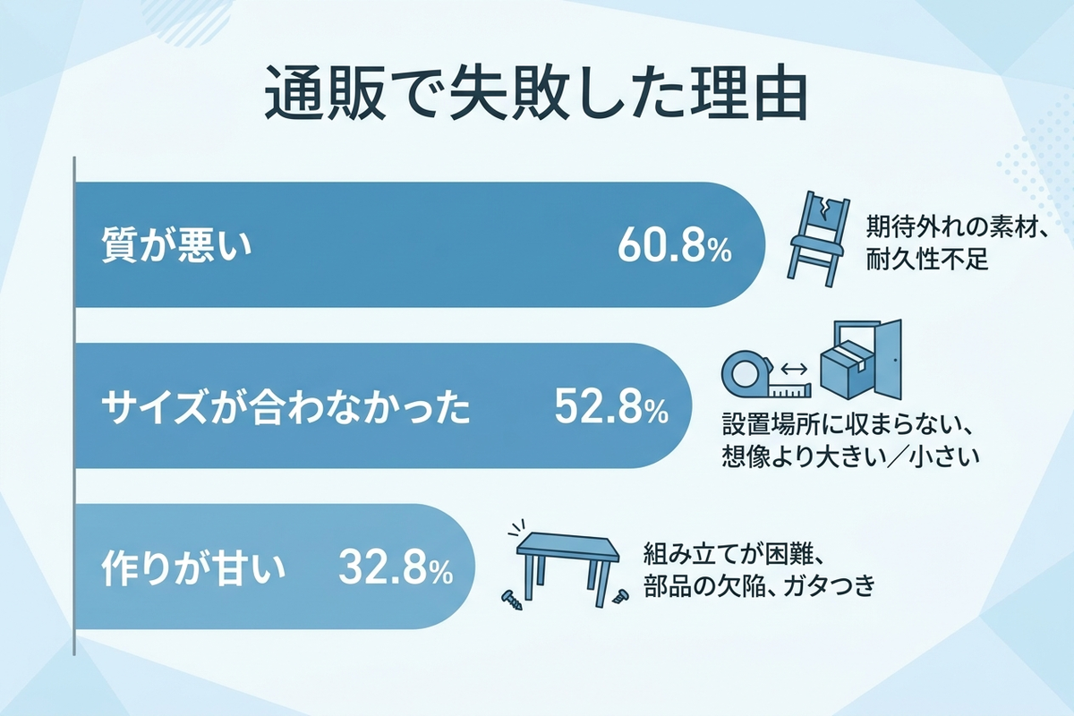 通販で失敗した理由のグラフ。サイズが合わなかったが52.8%