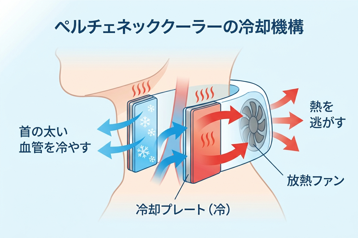 ペルチェ式ネッククーラーの冷却の仕組み図解