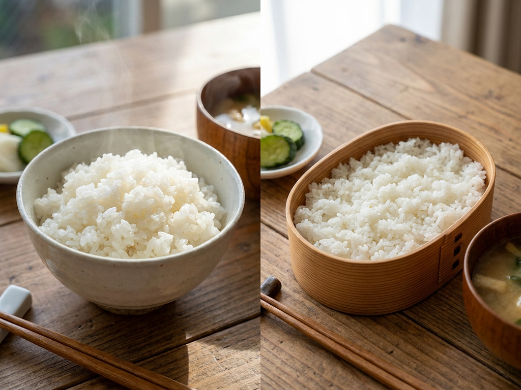 炊きたてご飯とお弁当の冷やご飯の比較