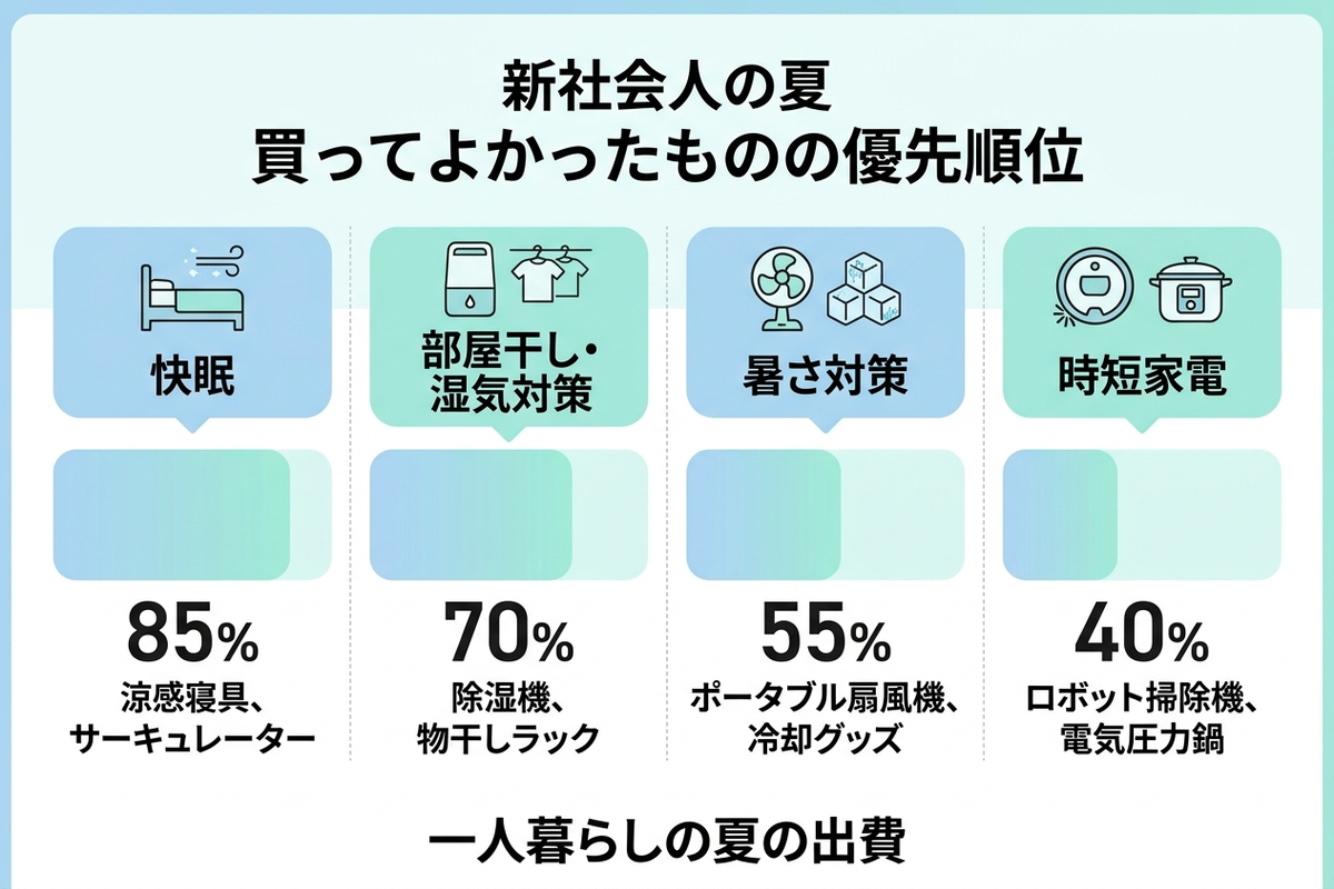 新社会人の夏に買ってよかったものの優先順位を示した図