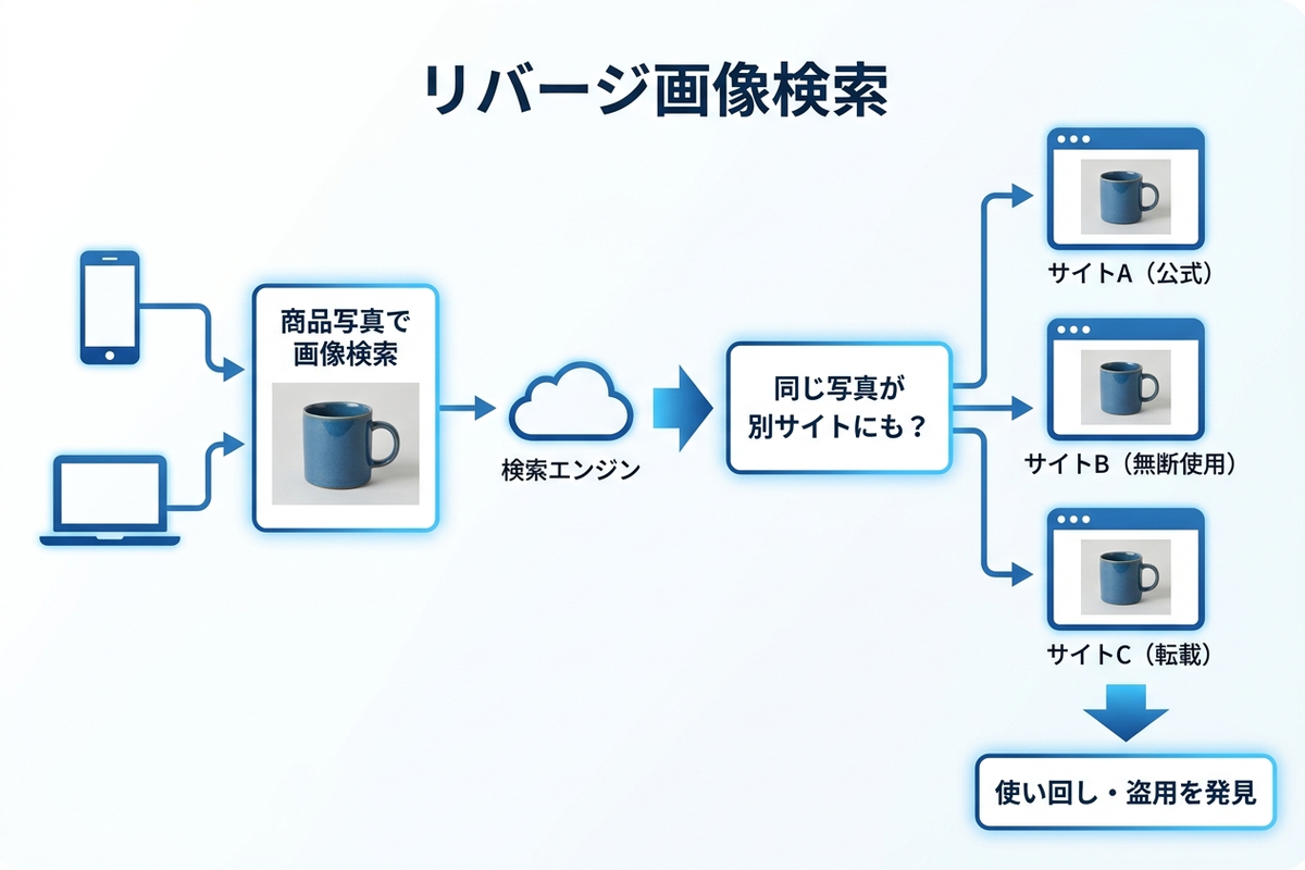 スマホやパソコンでリバースイメージ検索を使って商品写真の使い回しを確認する方法の日本語図解