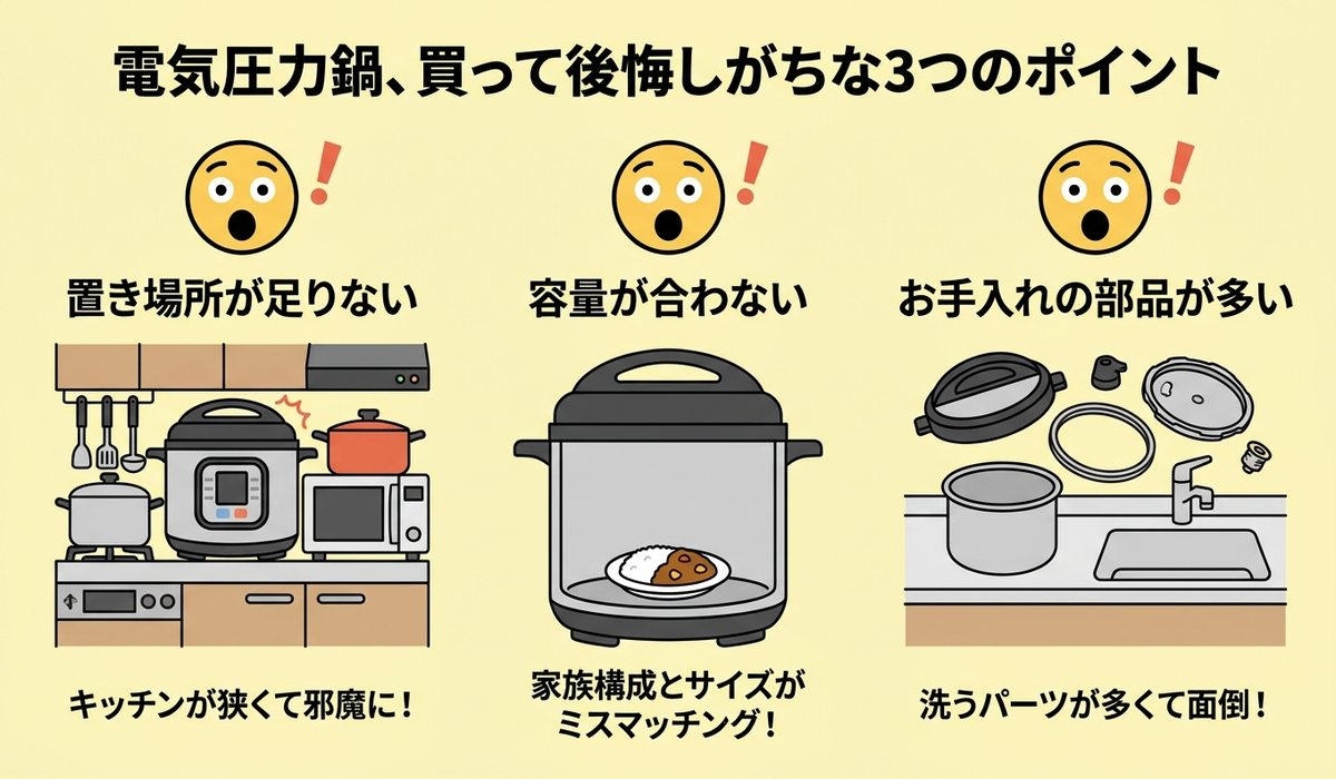 電気圧力鍋を買って後悔しがちな3つのポイント。置き場所・容量・お手入れの注意点
