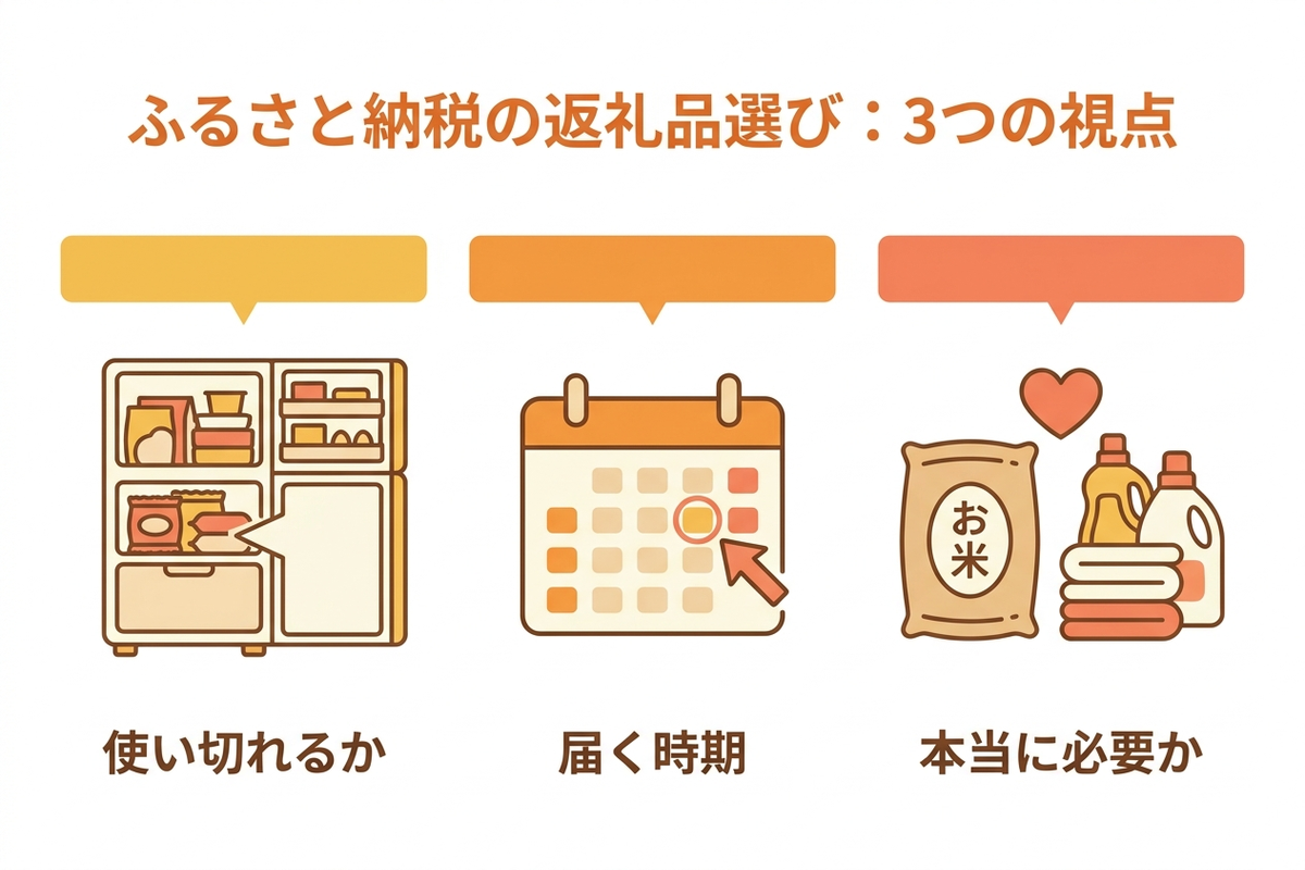 返礼品選びの3つの視点を示す図