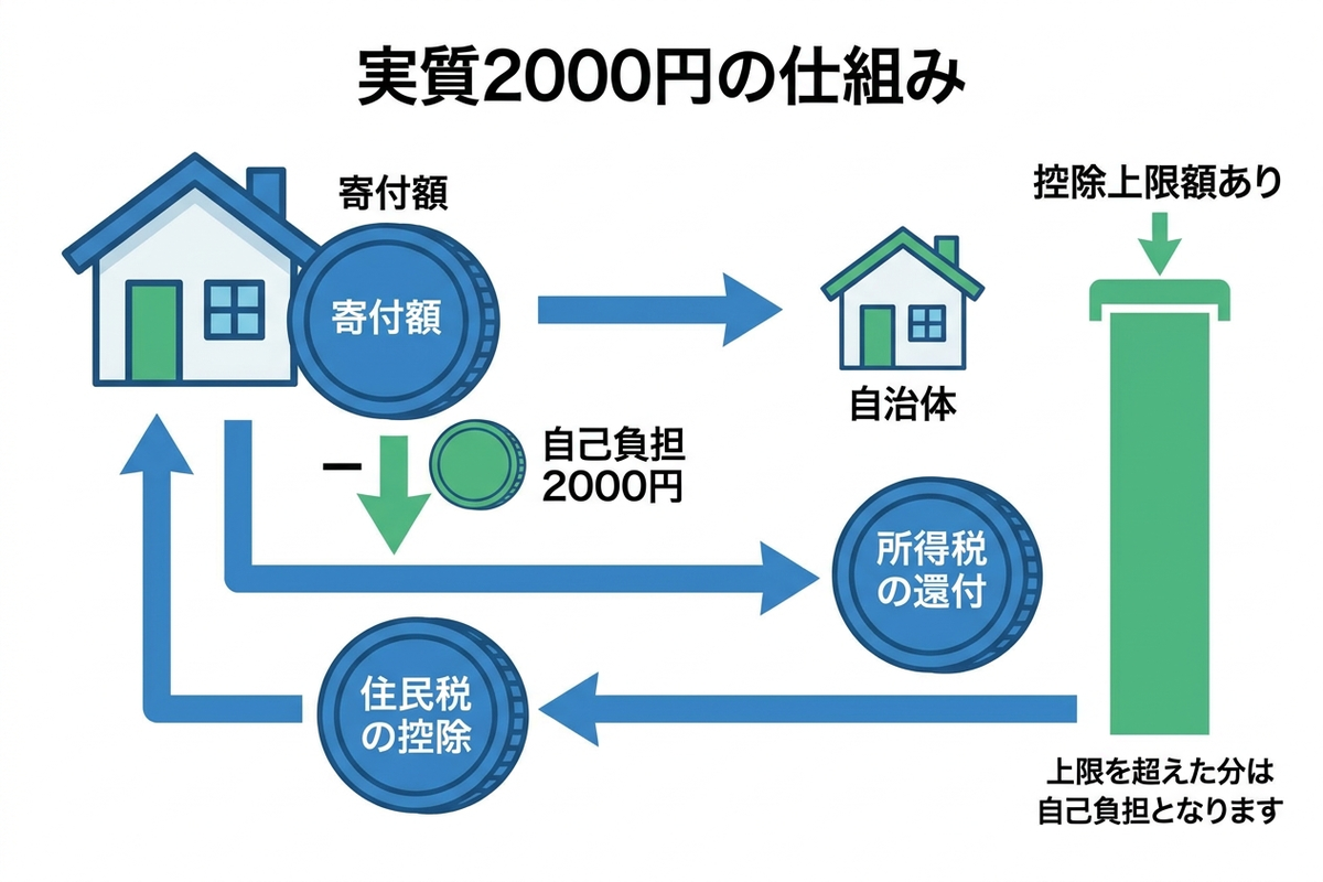 実質2000円と控除上限の仕組みを示す図