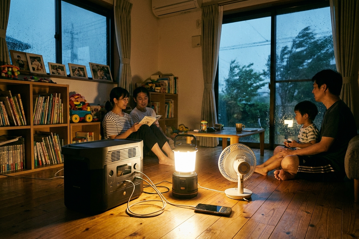 停電時に家庭でポータブル電源を活用するイメージ