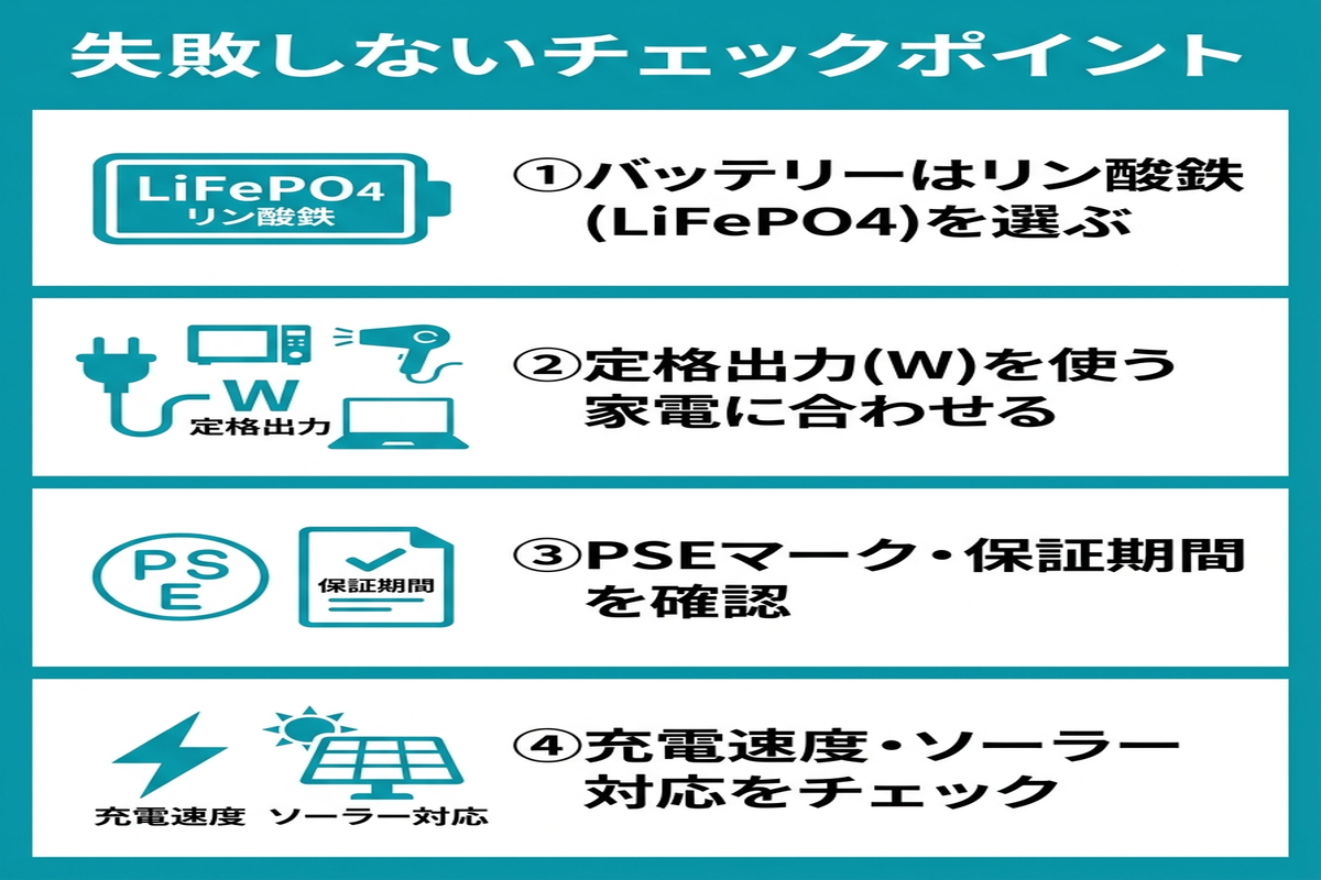 ポータブル電源で失敗しないチェックポイント