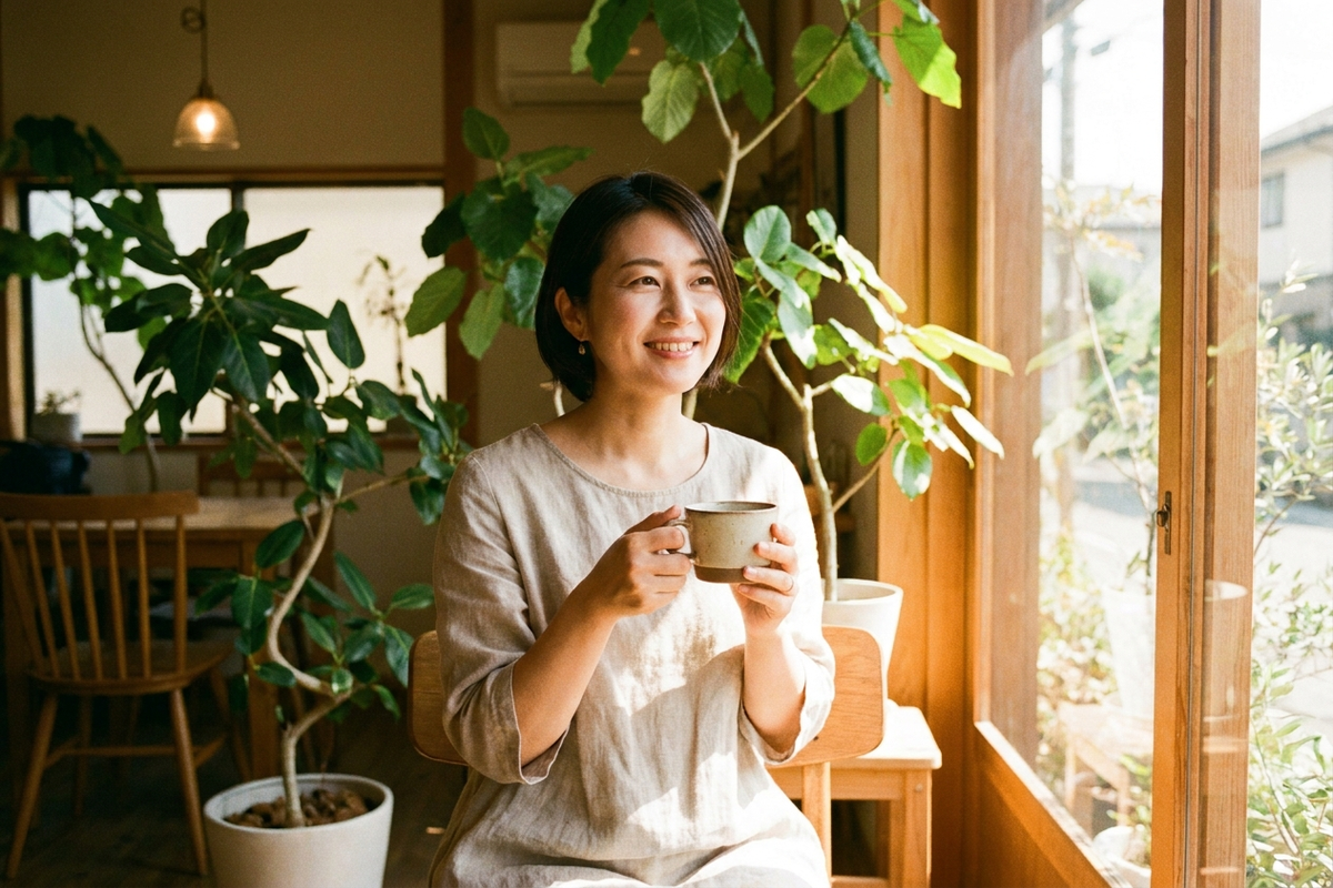スマホを使わず、安心して買い物を楽しむ女性