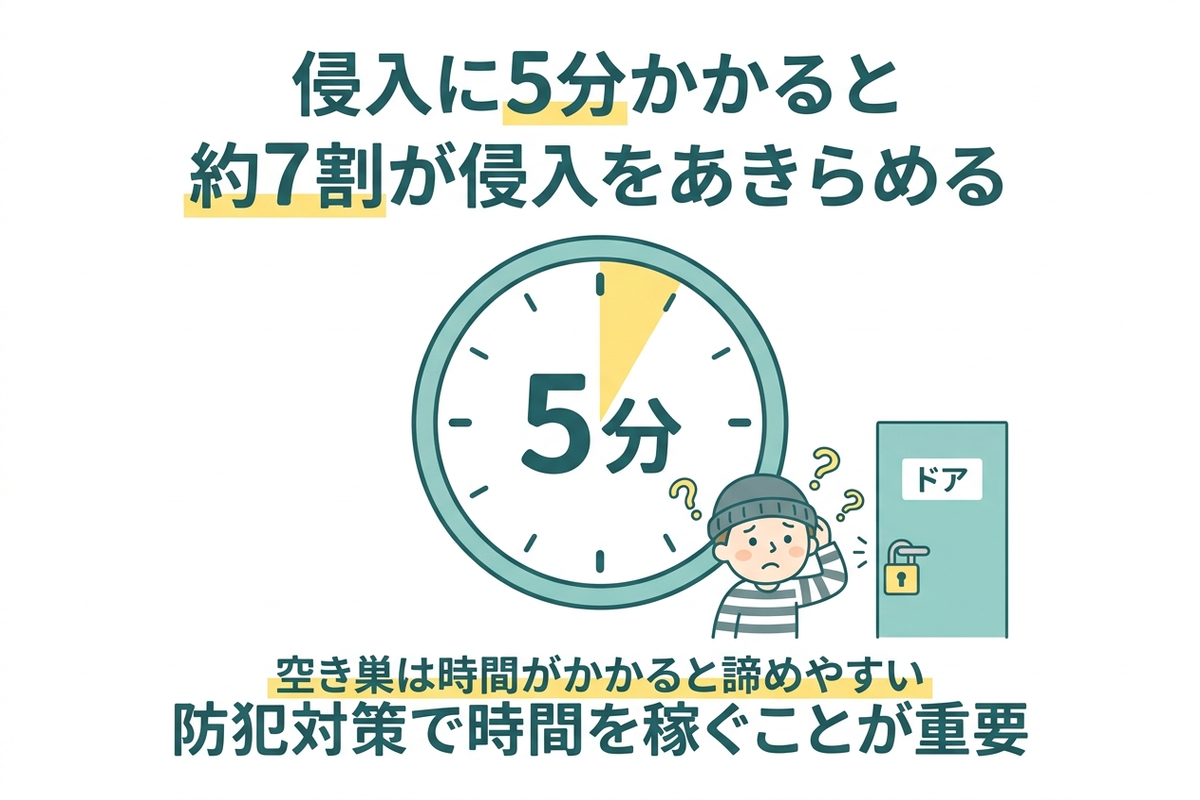 侵入に5分かかると約7割が諦めるという図