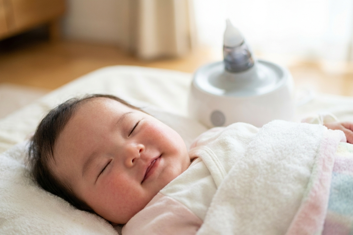 鼻づまりが解消されて安らかに眠る赤ちゃん