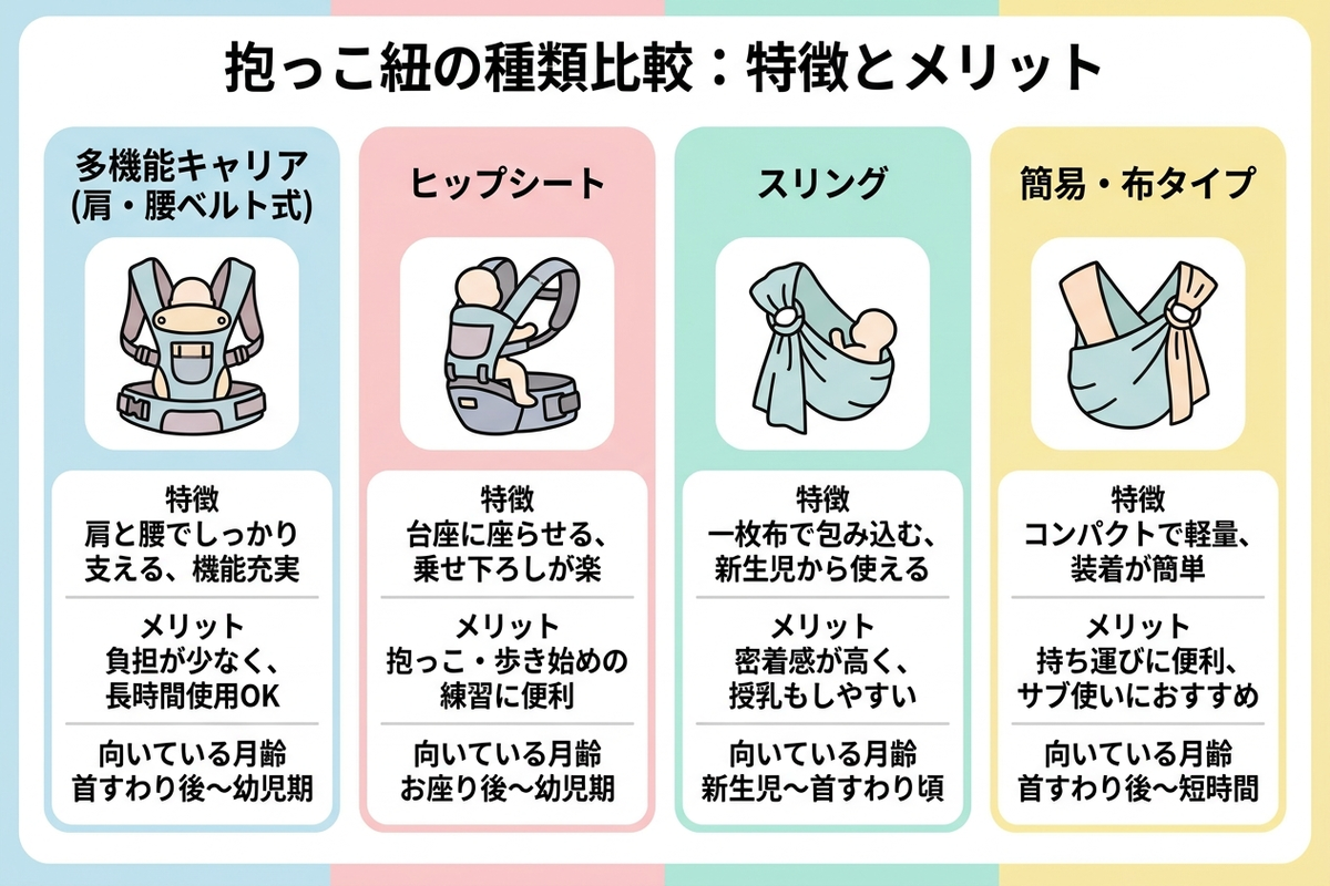 抱っこ紐の種類比較