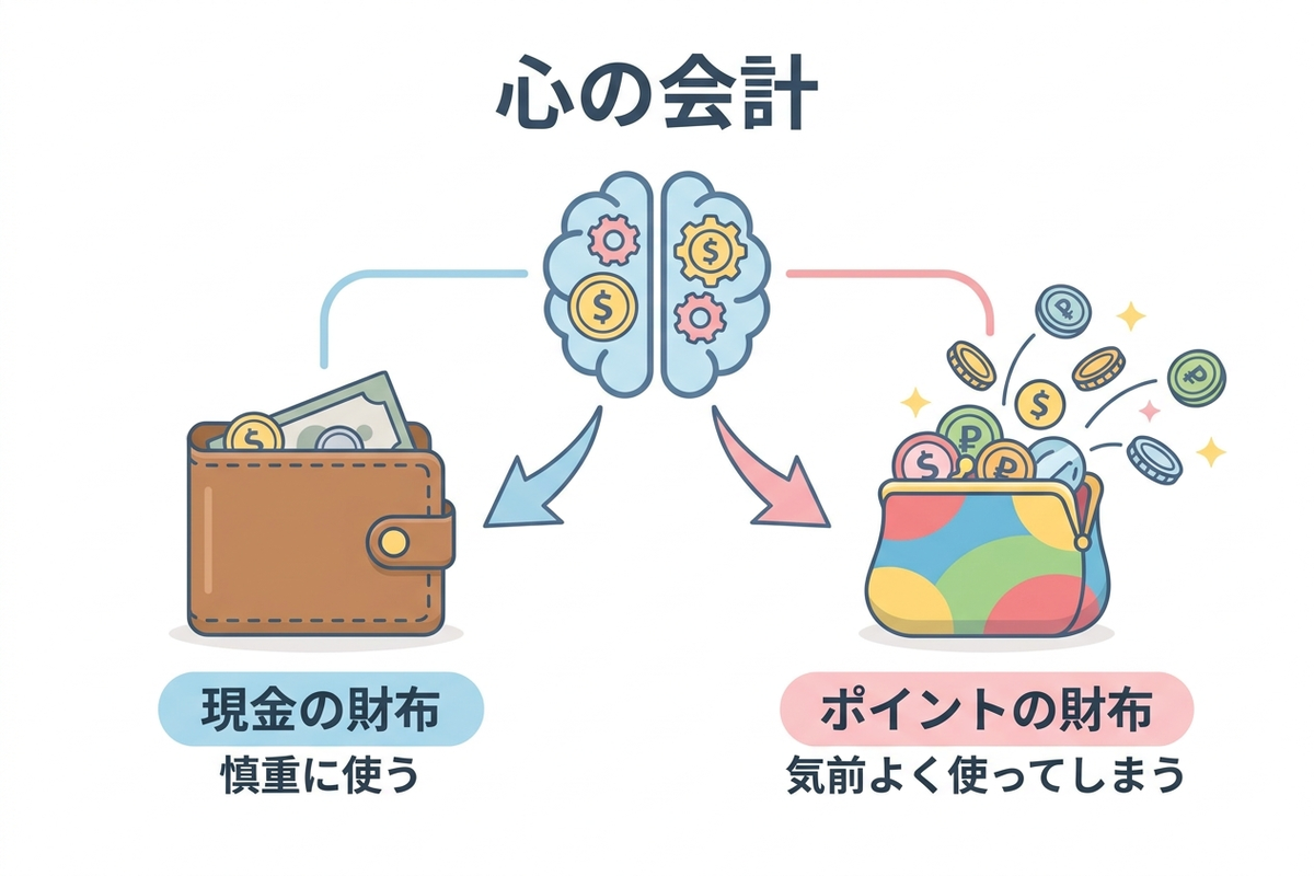 現金とポイントで財布が分かれる心理を示した図