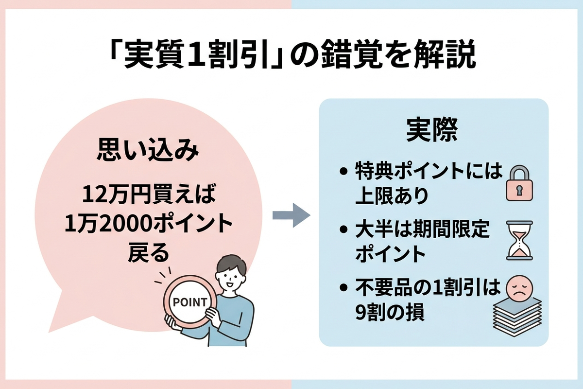「実質1割引」の錯覚を分解した図