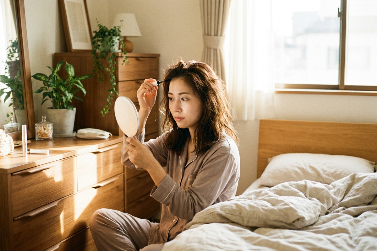 白髪ケアの使い分けをチェックする女性
