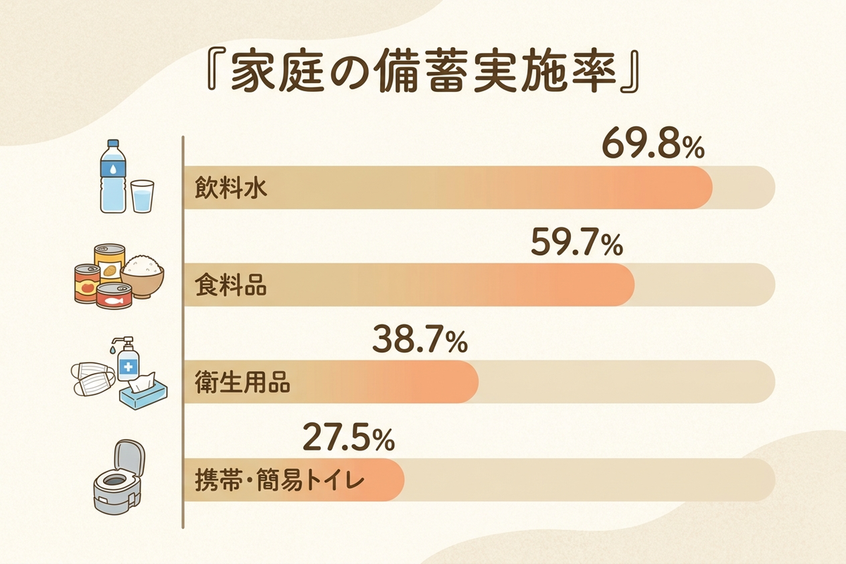 家庭の備蓄実施率を示すグラフ