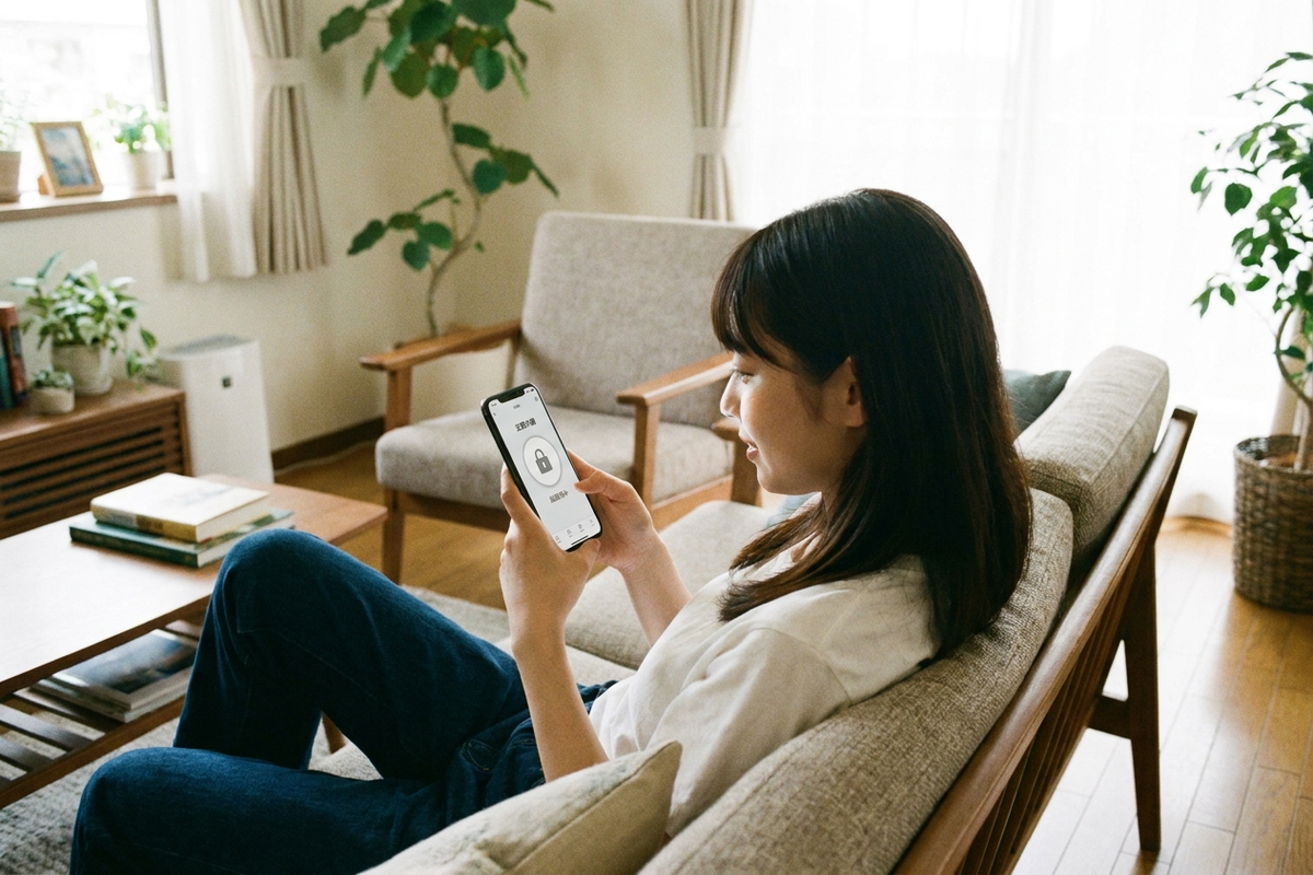 スマホでスマートロックのアプリを操作するイメージ