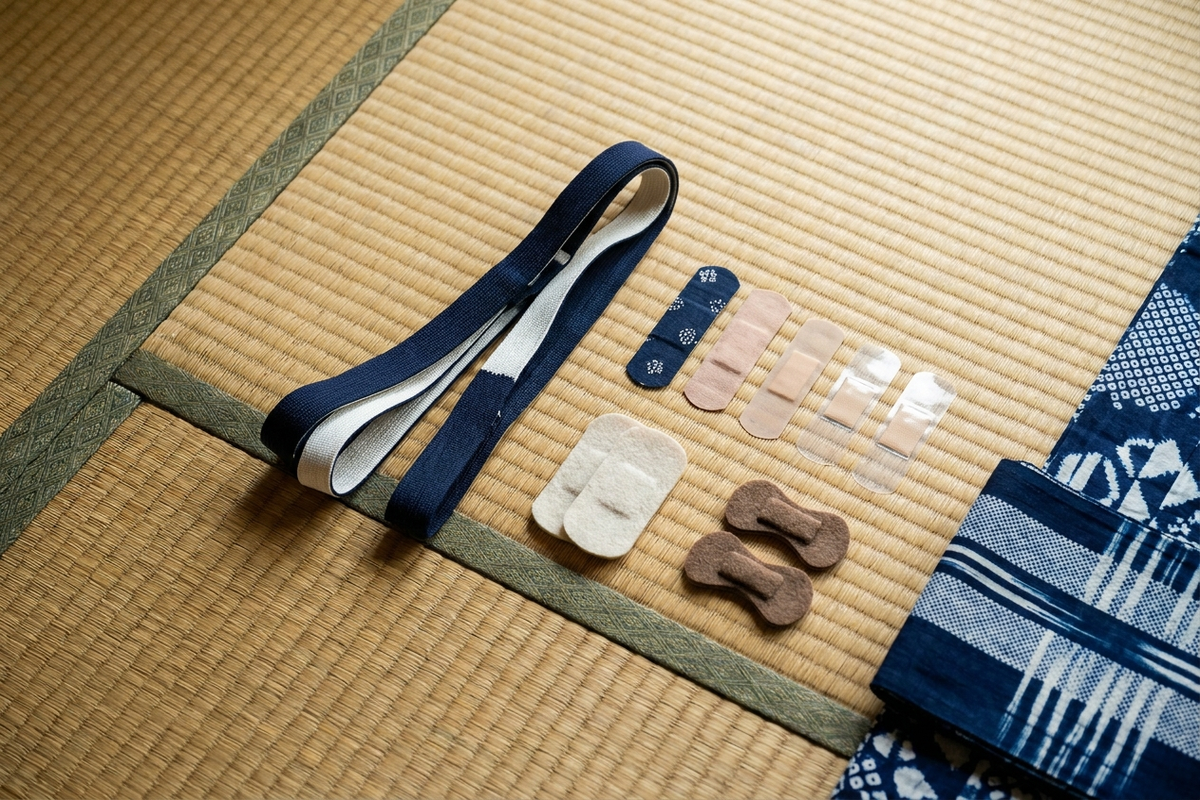 着崩れ防止グッズが並んだフラットレイ