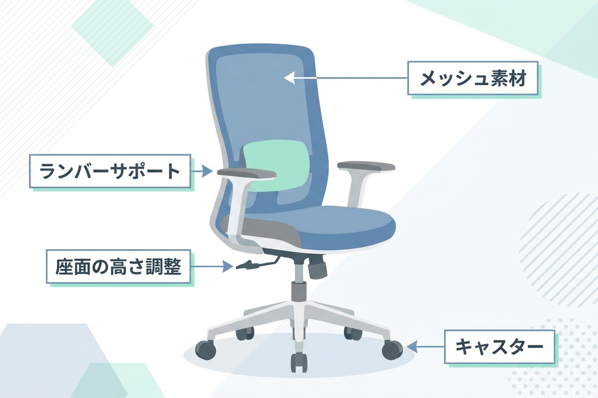 予算内でランバーサポートや座面調整機能を確認しながらオフィスチェアを選ぶ女性