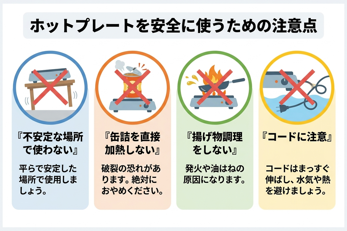 ホットプレートを安全に使うための注意点