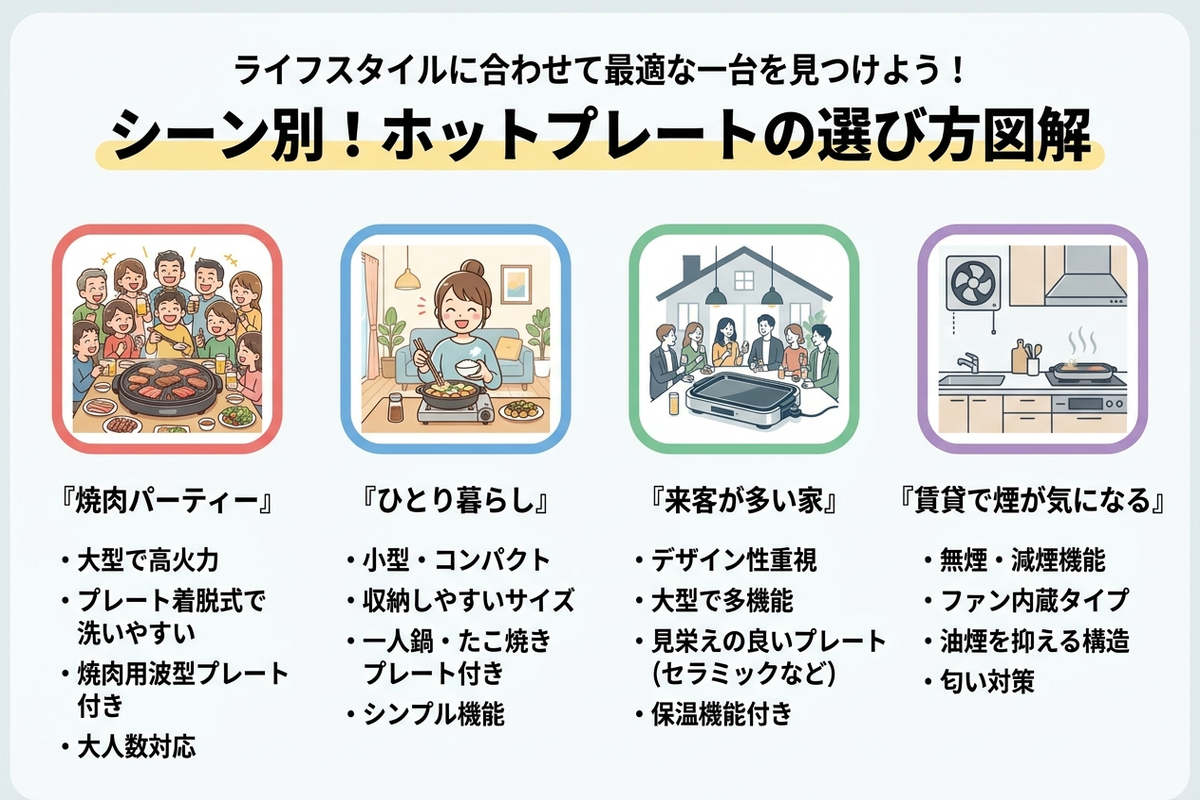シーン別ホットプレートの選び方早見表
