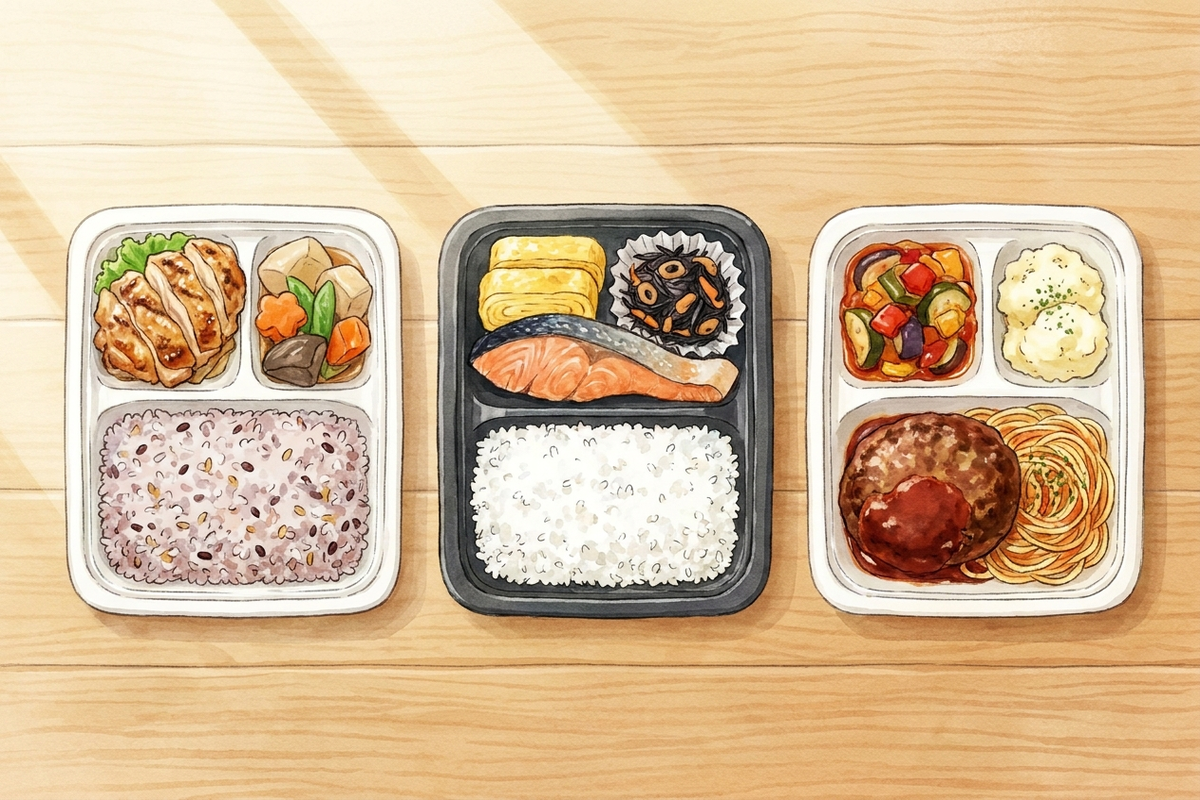 3つの冷凍宅配弁当サービスの料金比較イメージ