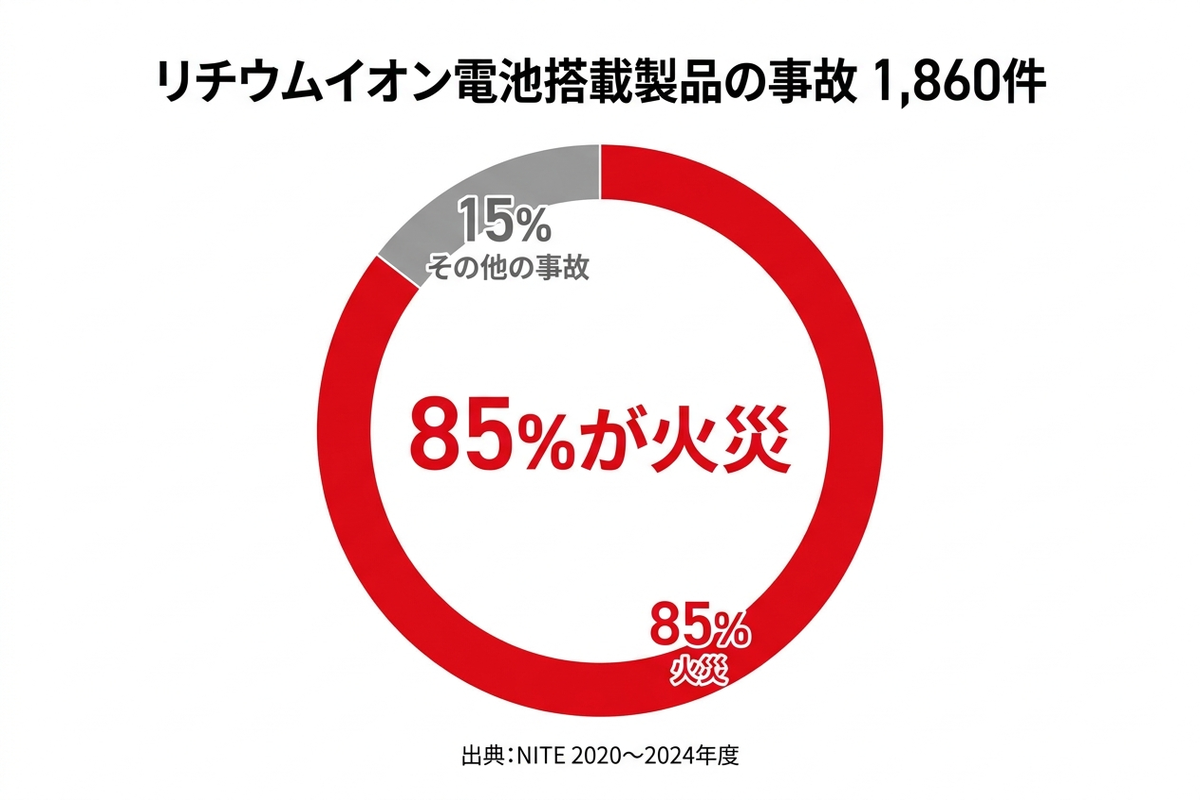 リチウムイオン電池搭載製品の事故件数の統計グラフ