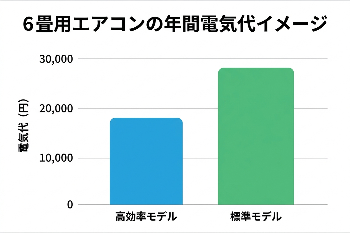 高効率モデルと標準モデルの年間電気代イメージのグラフ