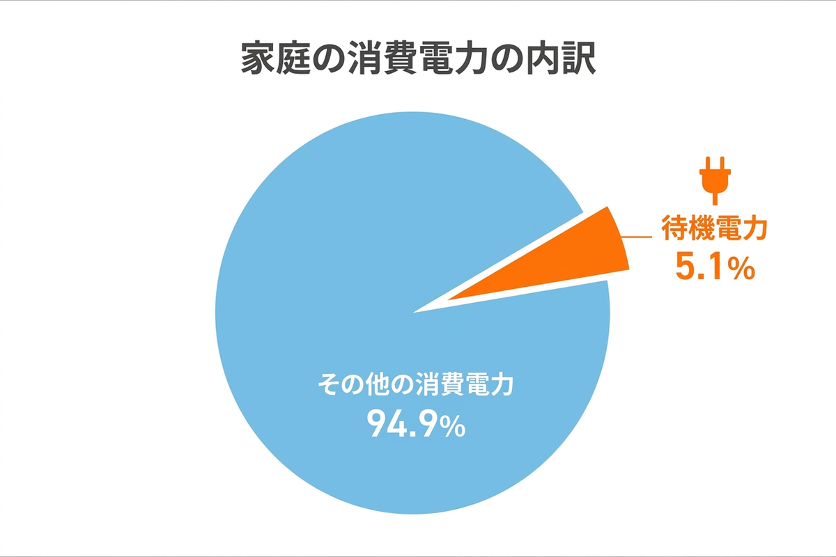 待機電力が家庭の消費電力に占める割合を示すグラフ