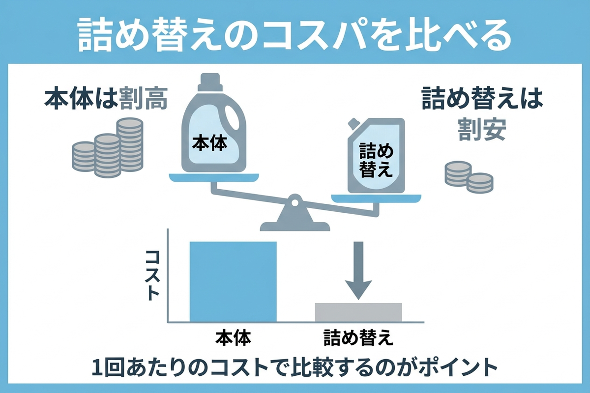 詰め替えのコスパを比べるインフォグラフィック