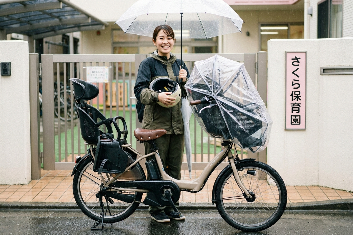 子ども乗せ自転車のレインカバー、前乗せ用と後ろ乗せ用は何が違う？保育園送迎の雨対策【2026年版】