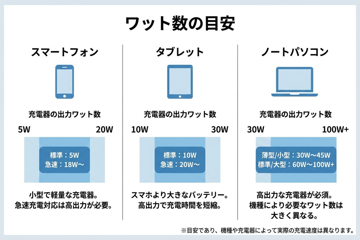 ワット数の目安インフォグラフィック