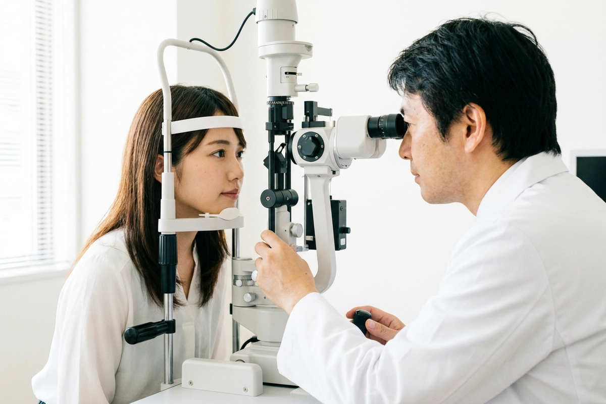 眼科で目の検査を受ける様子