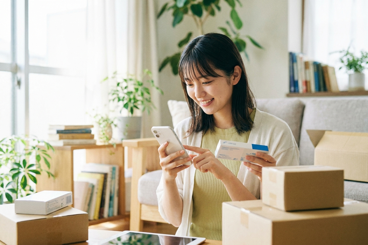 スマホでコンタクトレンズの定期便を注文する様子