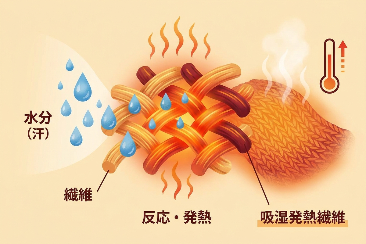 吸湿発熱素材のイメージ図