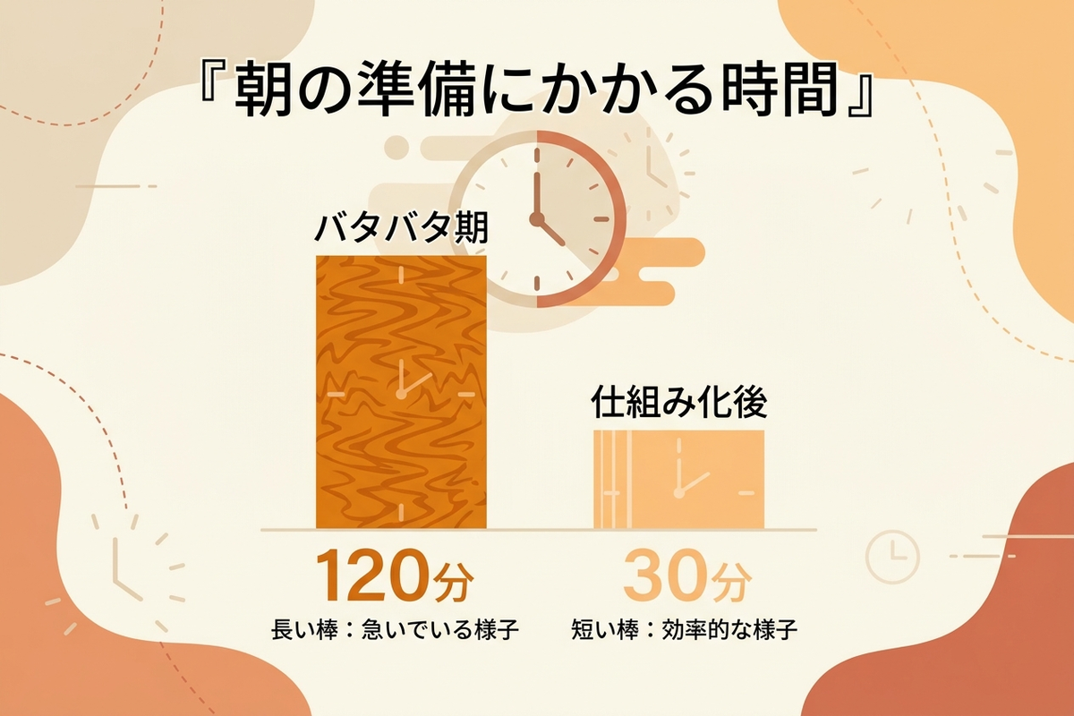 時短勤務復帰前後の朝の時間配分を比較したグラフ