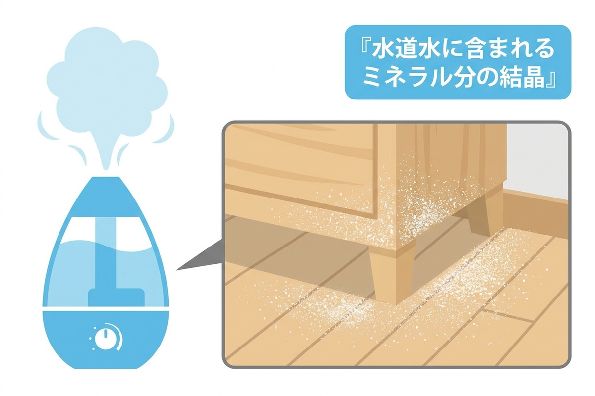 加湿器のタンクに注いでよい水と、避けたほうがよい水を整理した図