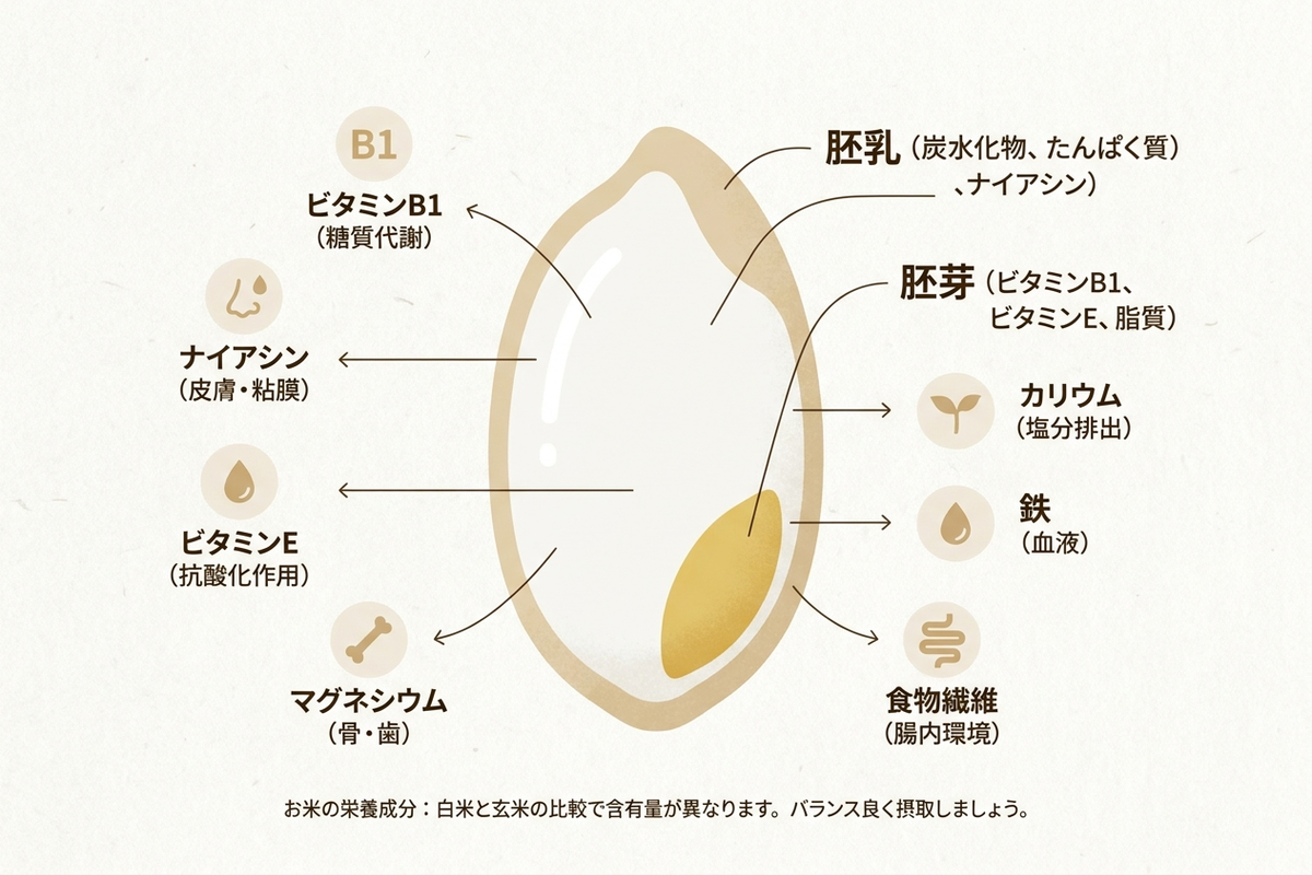 お米と栄養成分をイメージした図解イラスト