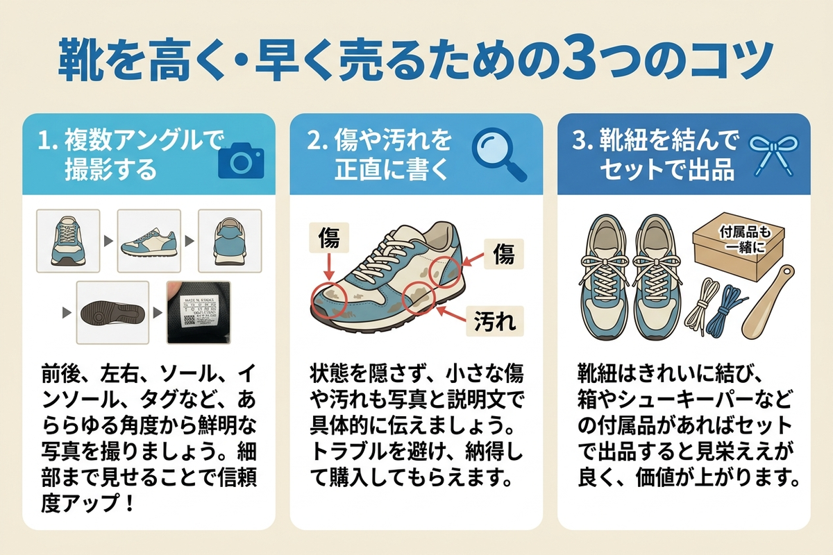 靴を高く早く売るための3つのコツ