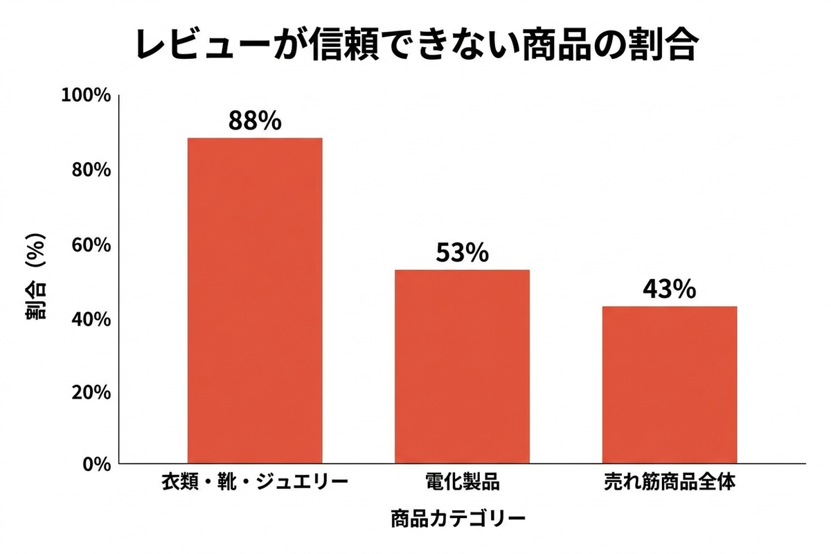 レビューが信頼できない商品の割合を示す棒グラフ