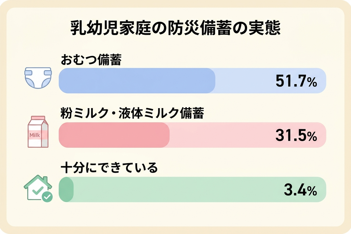 乳幼児家庭の防災備蓄の実態を示す棒グラフ